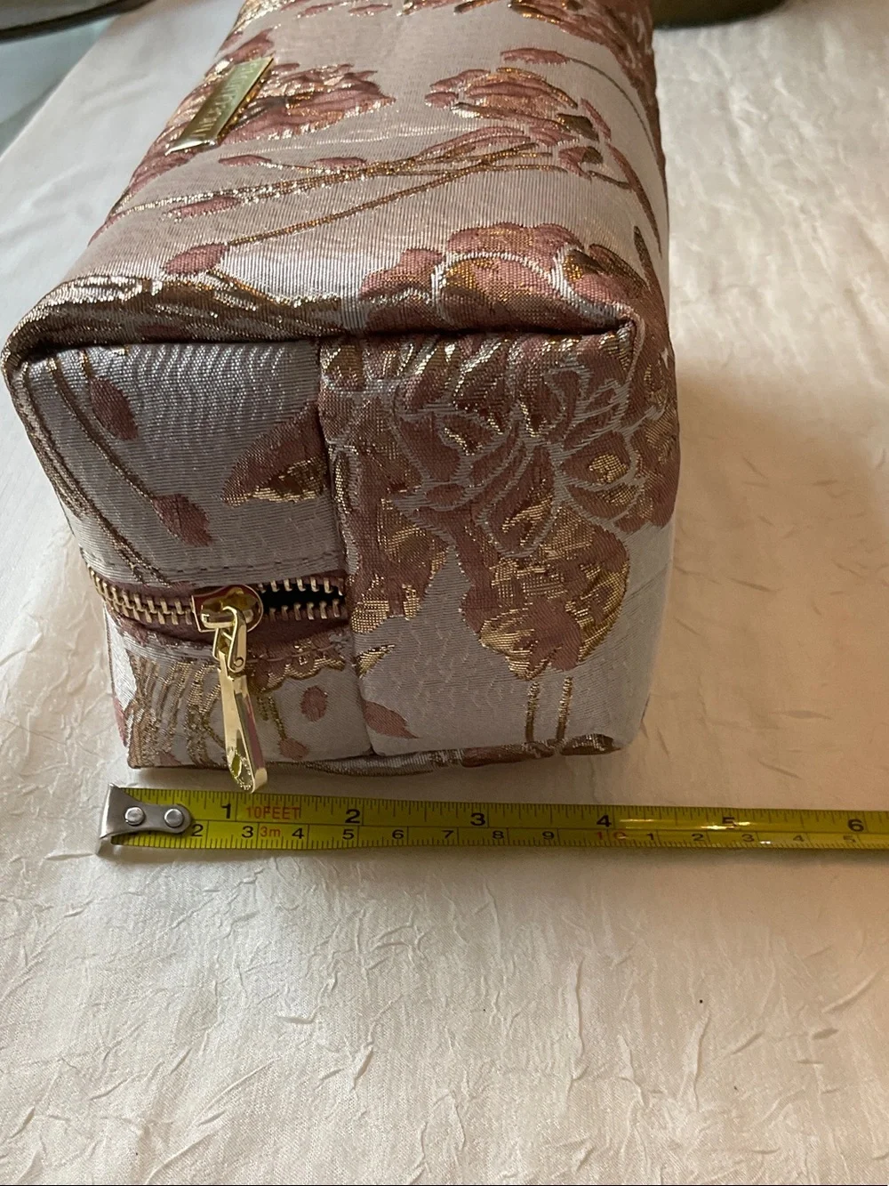 Vince Camuto Blush Pink and Gold Floral Jacquard Cosmetic Pouch